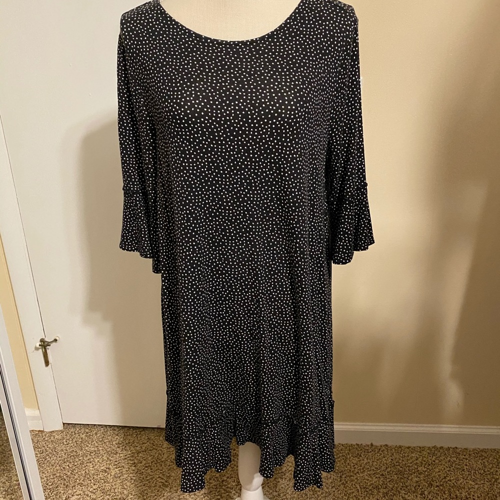 Dress black w/ white polka dots.